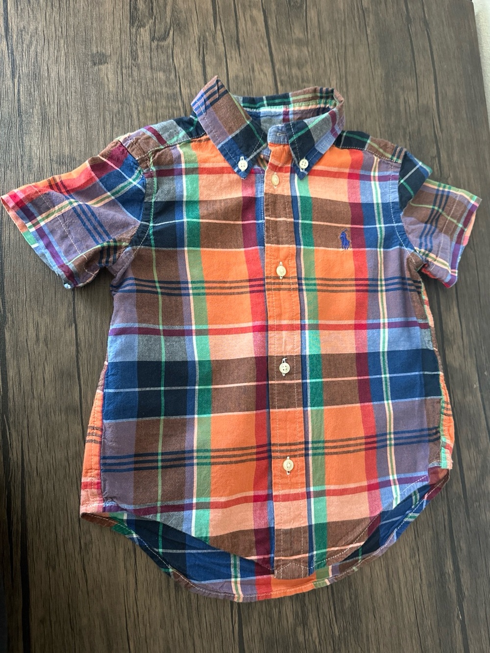 Ralph Lauren Toddler Plaid Button Down Shirt Short Sleeve Orange Multi 2T